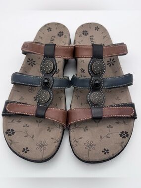 Taos Prize 4 Metallic Multi Color Leather Sandals Women Size 9 Comfort Arch EUC